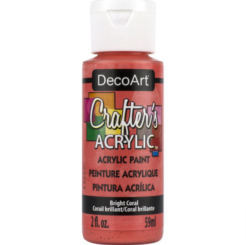 Vibrant 59ml BRIGHT CORAL acrylic paint from DecoArt, ideal for artists and crafters, suitable for various surfaces.