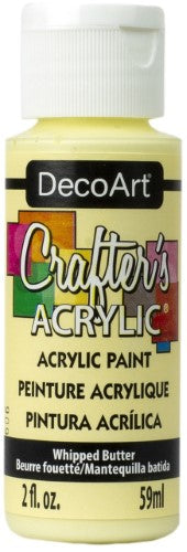 Decoart Crafter's Acrylic Paint in Whipped Butter, a warm buttery yellow ideal for versatile craft projects.