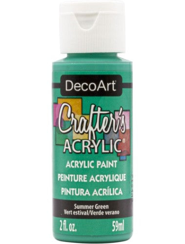 Decoart Summer Green acrylic paint, 2oz, ideal for various surfaces in DIY projects and art crafts.