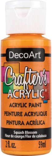 DecoArt's 59ml SQUASH BLOSSOM acrylic paint in vibrant orange, ideal for crafts, offering great coverage and easy application.