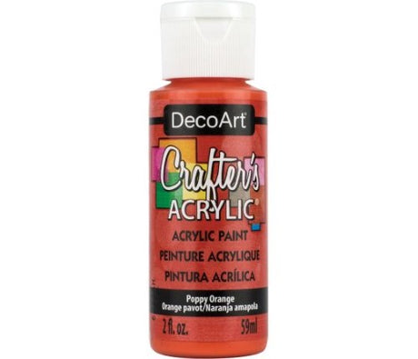 Decoart Crafter's Acrylic Paint in vibrant Poppy Orange, ideal for smooth application on various surfaces.