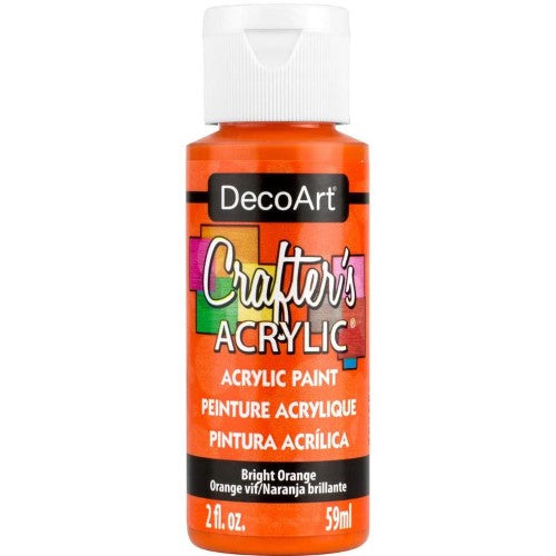 Decoart Crafter's Acrylic Paint in Bright Orange, 2oz, ideal for versatile DIY projects and creative crafts.