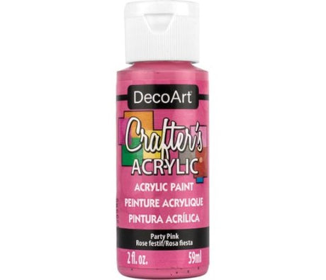 Party Pink acrylic paint in a 59ml bottle, perfect for vibrant crafts and artistic projects on multiple surfaces.