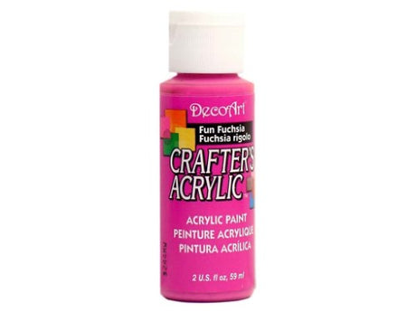 Vibrant Fun Fuchsia acrylic paint by DecoArt in a 59ml bottle, perfect for various craft projects and surfaces.