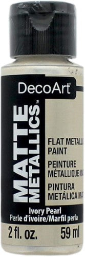 Decoart Matte Metallic Paint in Ivory Pearl, 2oz, offering a luxe matte finish for diverse DIY and crafting projects.