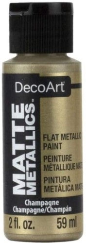 Decoart Matte Metallic Paint in Champagne, a 2oz acrylic paint with a luxurious matte finish for crafting and home decor.