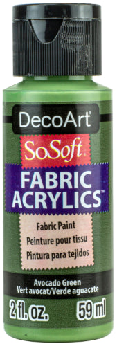 Vibrant Avocado Green fabric paint in a 59ml bottle, perfect for soft, durable, and machine-washable fabric projects.