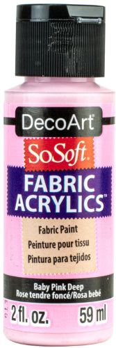 Decoart Sosoft Fabric Paint in Baby Pink, 59ml, flexible and creamy for vibrant fabric projects, machine washable and durable.