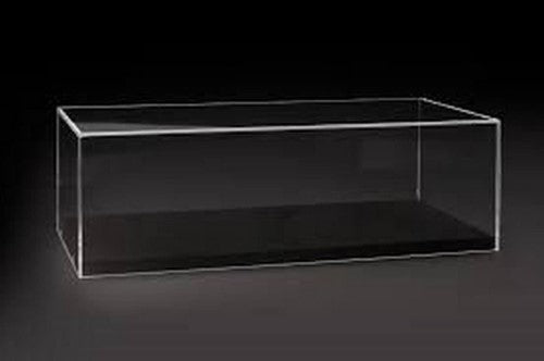 Clear acrylic display case for 1/8 scale diecast models, protecting collectibles from dust and damage.