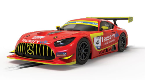 Scalextric GT3 Mercedes AMG EVO slot car, showcasing detailed design and performance for thrilling racing experiences.