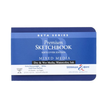 Stillman & Birn BETA Softcover sketchbook, 5.5x3.5 inches, 270gsm paper ideal for diverse media, lightweight and portable.