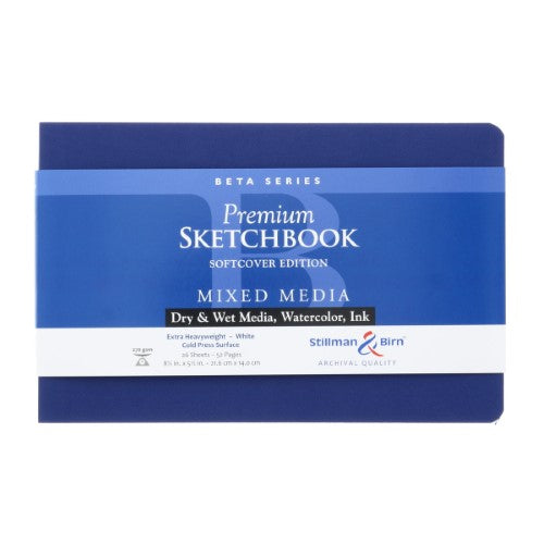 Stillman & Birn BETA 8.5x5.5 inch sketchbook with 270gsm paper, ideal for wet and dry media, perfect for portable artistry.