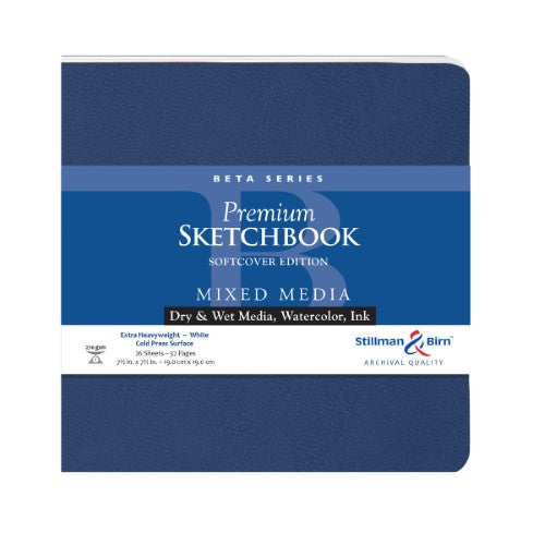 Square 7.5x7.5'' Stillman & Birn BETA Softcover Sketchbook, 270gsm paper, perfect for watercolor and mixed media.