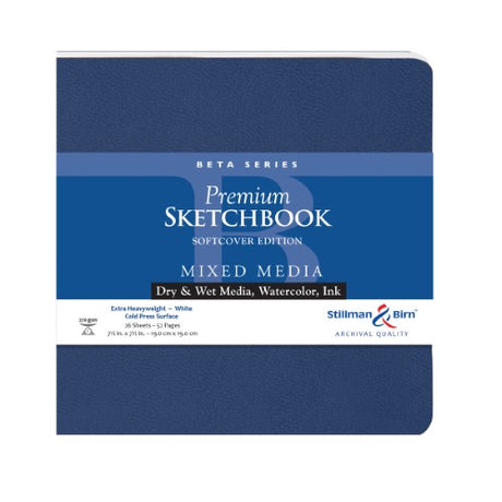 Square 7.5x7.5'' Stillman & Birn BETA Softcover Sketchbook, 270gsm paper, perfect for watercolor and mixed media.