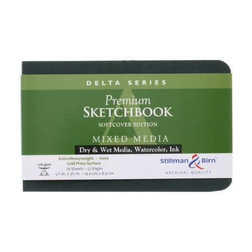 Stillman & Birn DELTA Softcover Sketchbook, 5.5x3.5 inches, 270gsm, ideal for dry media, ink, and watercolor artists.