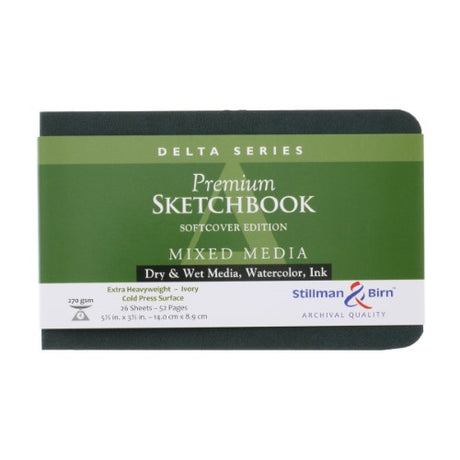 Stillman & Birn DELTA Softcover Sketchbook, 5.5x3.5 inches, 270gsm, ideal for dry media, ink, and watercolor artists.