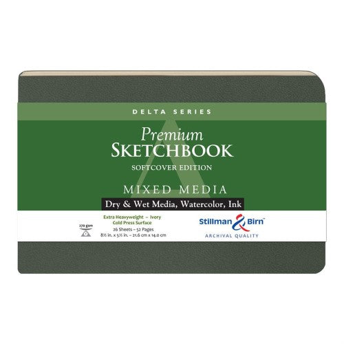 Stillman & Birn DELTA Softcover Sketchbook, 8.5x5.5 inches, 270gsm ivory pages for mixed media art and journaling.