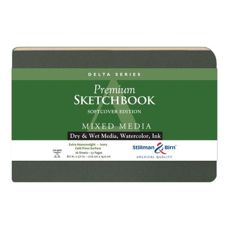Stillman & Birn DELTA Softcover Sketchbook, 8.5x5.5 inches, 270gsm ivory pages for mixed media art and journaling.