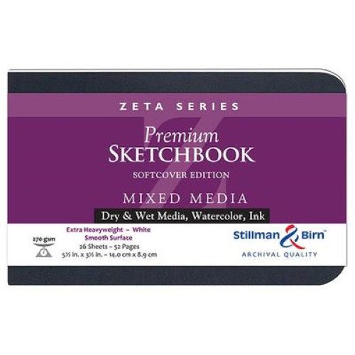 Stillman & Birn ZETA Softcover sketchbook, 5.5x3.5 inches, 270gsm pages for wet and dry media, perfect for artists.
