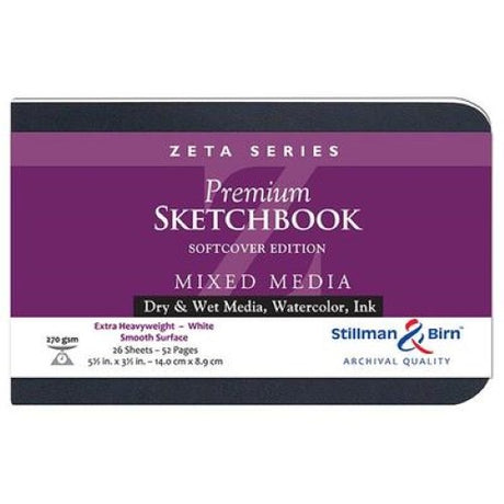 Stillman & Birn ZETA Softcover sketchbook, 5.5x3.5 inches, 270gsm pages for wet and dry media, perfect for artists.