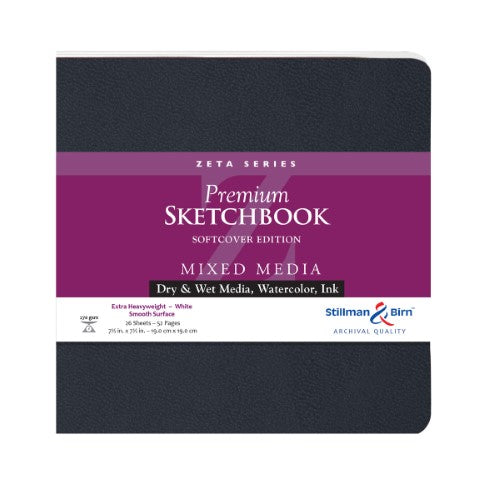Stillman & Birn ZETA Softcover sketchbook, 7.5x7.5 inches, 270gsm paper ideal for wet and dry media in a portable design.