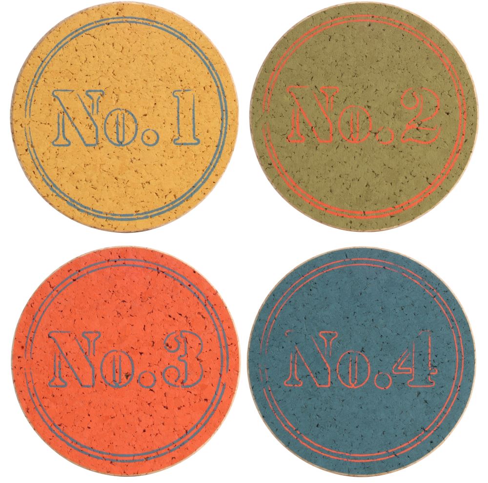 Cork Coasters (Set Of 4) Numbered