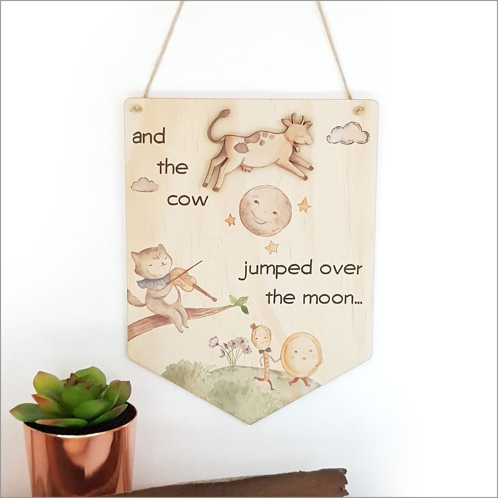 Wall Art - Printed Pine Flag: Over the moon