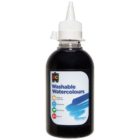 250ml bottle of EC Paint Washable Watercolours in vibrant black, ideal for artists and easy to clean up.