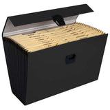 FM File Expanding Vivid Black with 19 pockets, perfect for organizing documents at home or office.