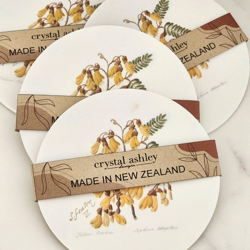 Coaster - Single Printed Sarah Featon Kowhai (10cm)