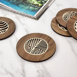 Art Deco coaster made from reclaimed River Rimu, featuring unique colors and a 10cm diameter, perfect for stylish tables.