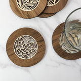 Eco-friendly 10cm coaster made from reclaimed NZ Native Riverwood Rimu, showcasing unique colors and rustic elegance.