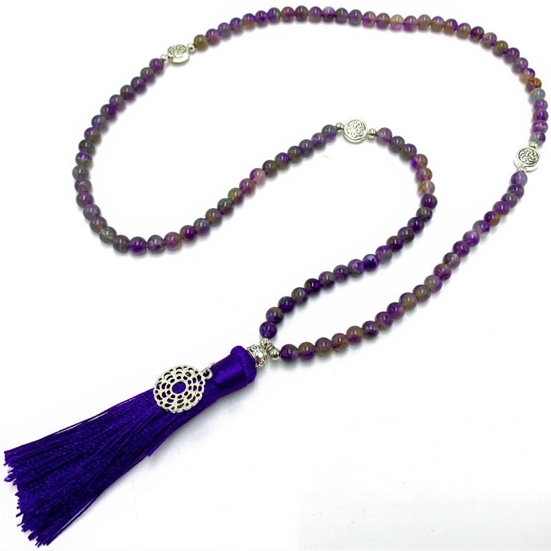 Mala Beads - Amethyst with Crown Chakra Charm (70cm)