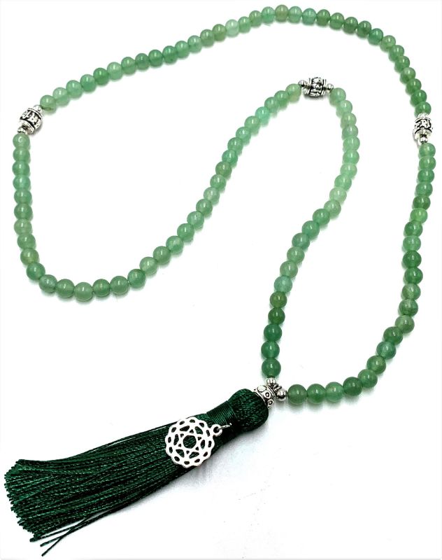 Mala Beads - Aventurine with Heart Chakra Charm (70cm)