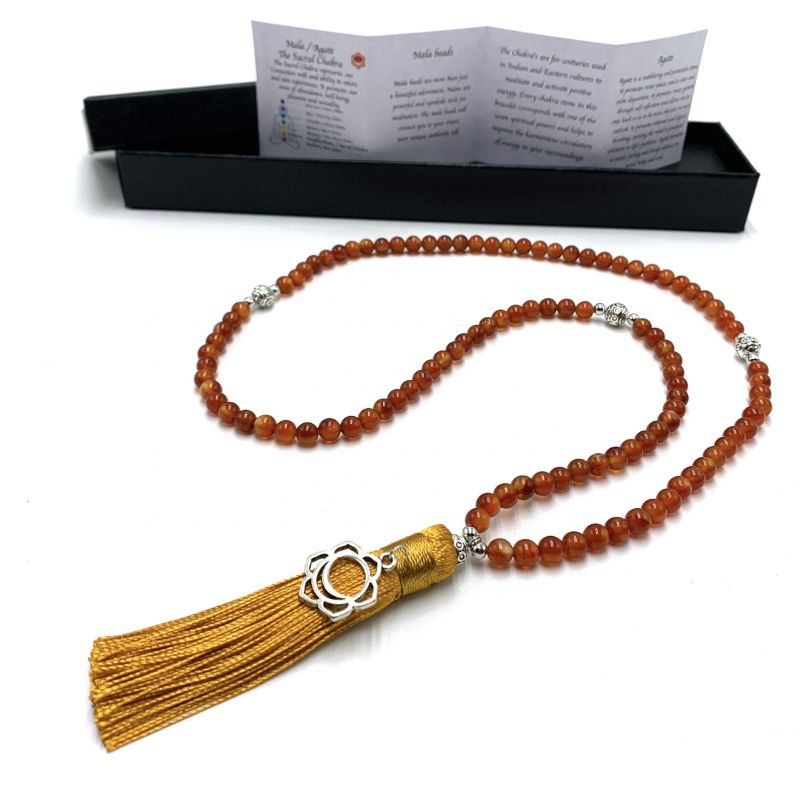 Mala Beads - Agate with Sacral Chakra Charm (70cm)