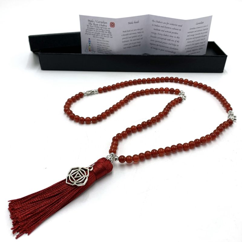 Mala Beads - Carnelian with Root Chakra Charm (70cm)