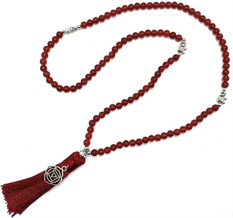 Mala Beads - Carnelian with Root Chakra Charm (70cm)
