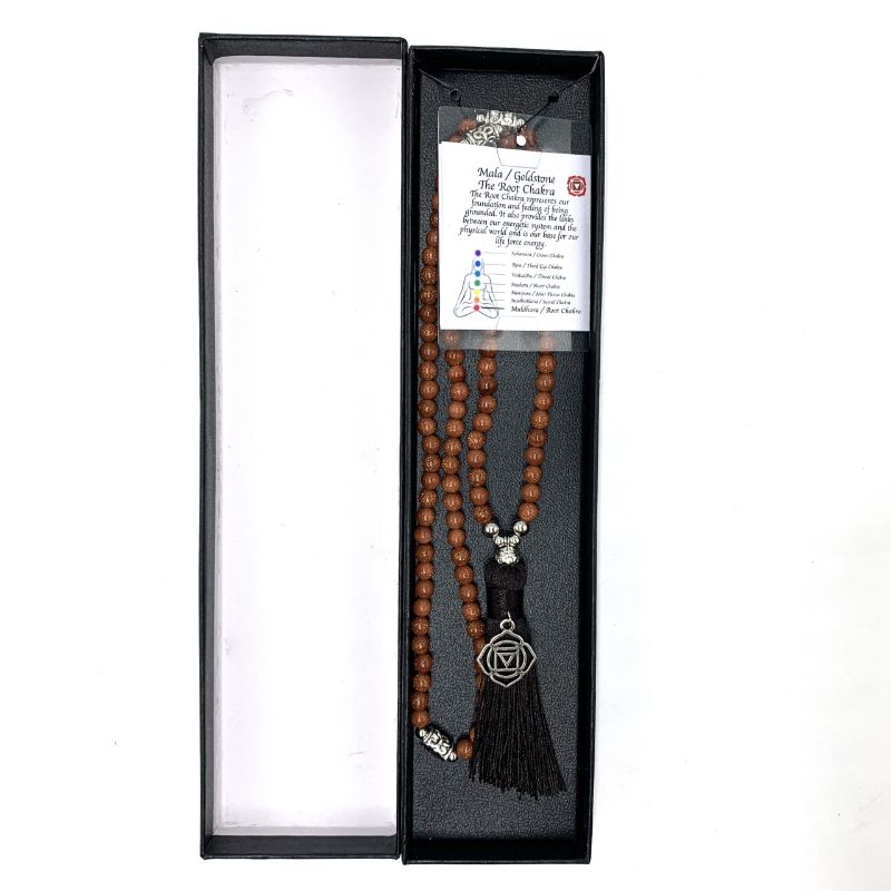 Mala Beads - Goldstone with Root Chakra Charm (70cm)