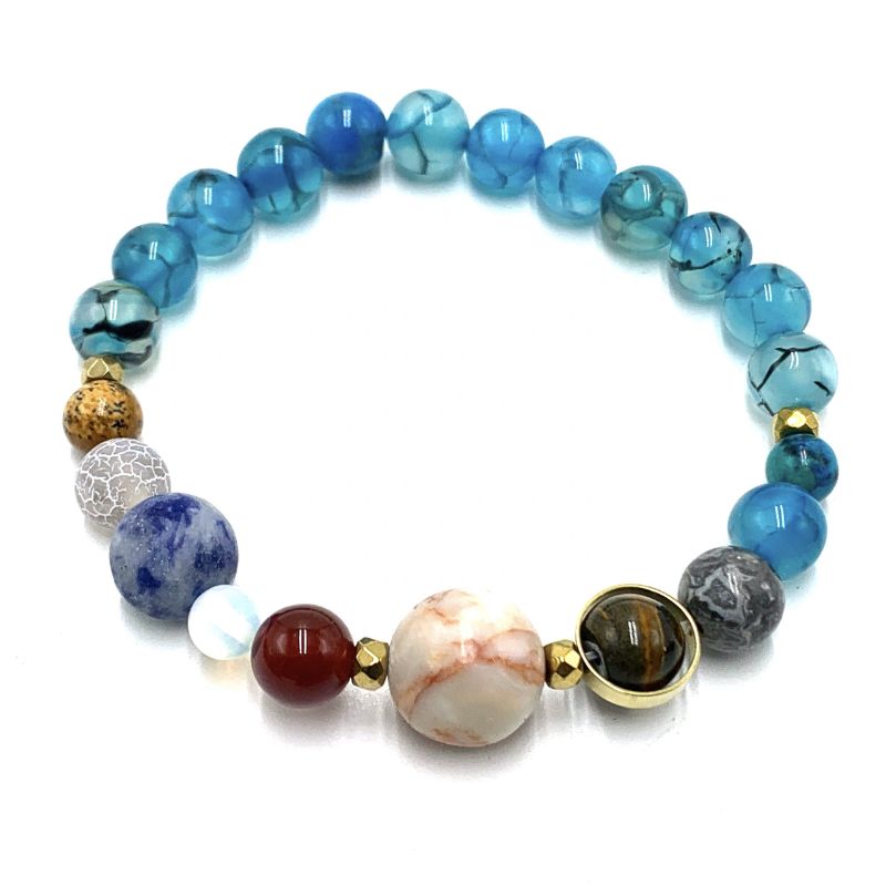 Bracelet - Blue Dragon Vein Agate Solar System (7cm)