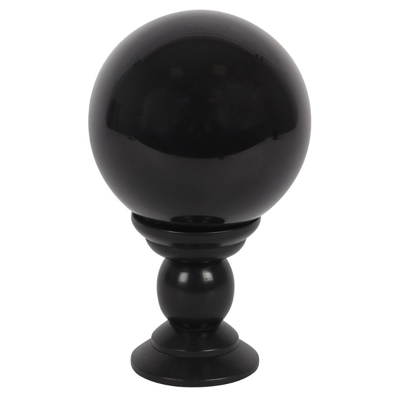 Black Large Crystal Ball on Wooden Stand 130mm