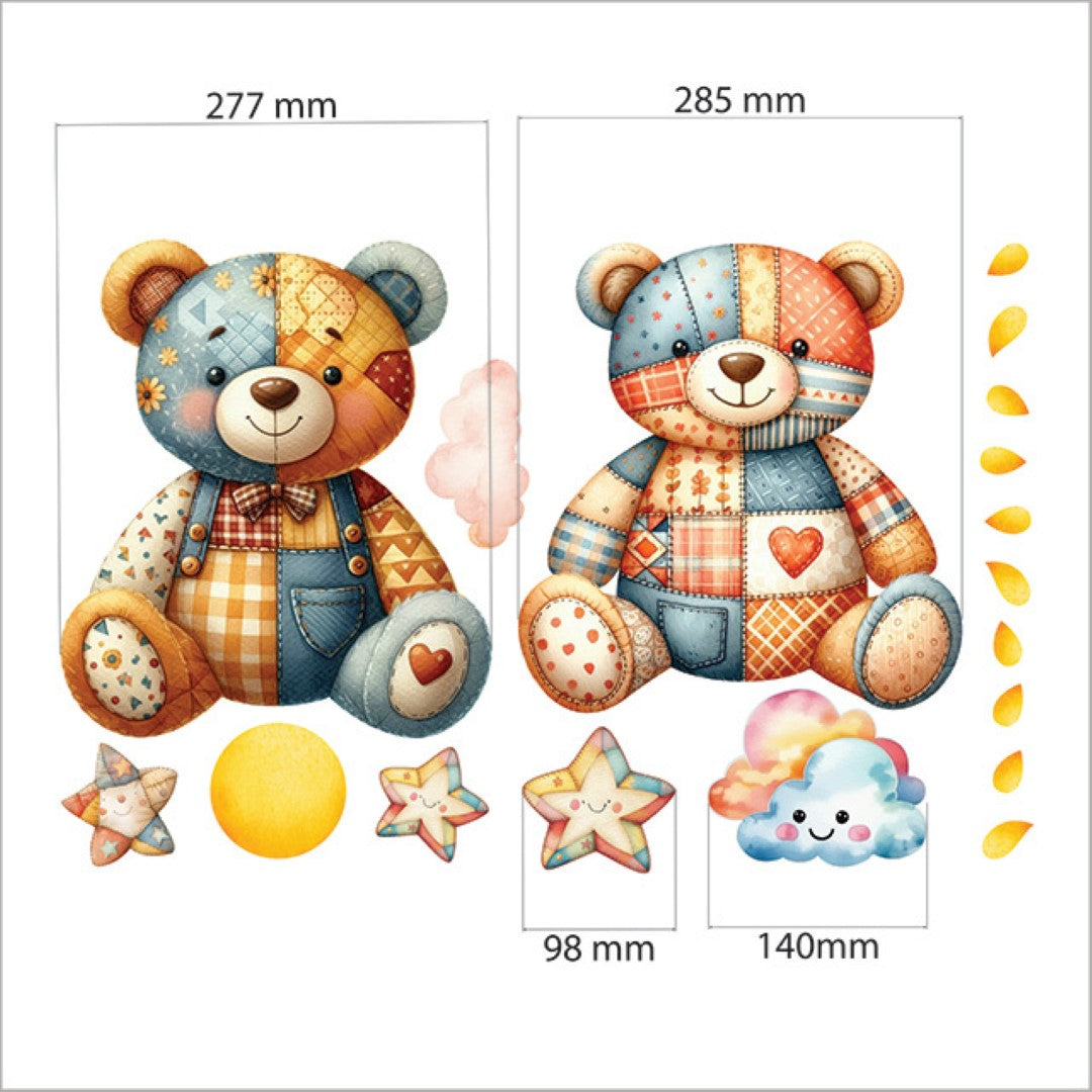 Decal Set - Patchwork Teddy Bear 1 (Brown)