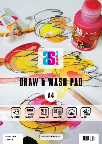 As Draw & Wash Pad Smooth A3 210g with 20% cotton, ideal for watercolors and mixed media, featuring 30 premium sheets.