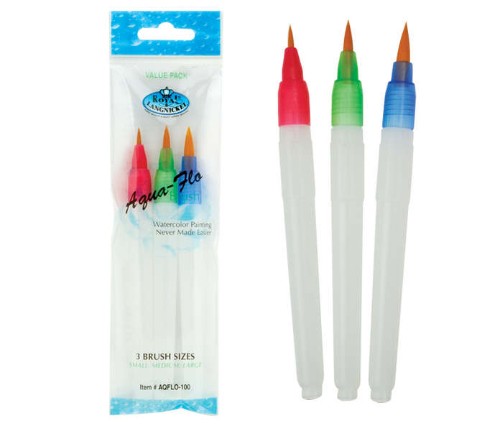 Aqua Flow Brush Set with ergonomic design and water reservoirs for controlled watercolor painting, ideal for all skill levels.