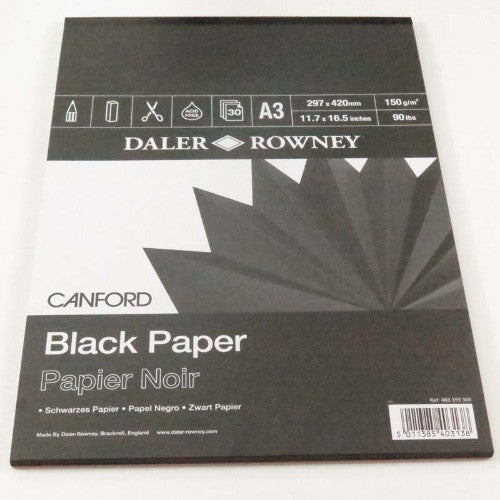 A3 Canford Black Pad featuring premium thick paper, perfect for diverse artistic applications and elegant presentations.