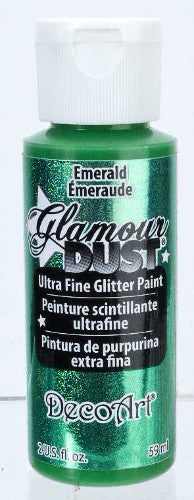 Glamour Dust 2oz Emerald: ultra-fine emerald green glitter paint for arts, crafts, and DIY projects.