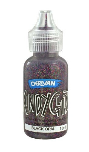 Derivan Kindy Glitz 5 X 36ml Black Opal glitter glue for vibrant, archival-quality crafting projects.