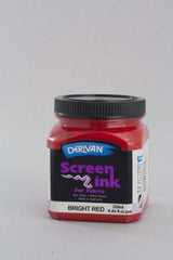 Bright red, non-toxic screen printing ink for fabric projects, safe for all ages and easy to clean up with water.