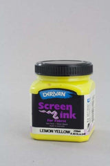 Vibrant 250ml Lemon Yellow screen ink by Derivan, ideal for fabric printing and arts, non-toxic, water-based, and easy to clean.