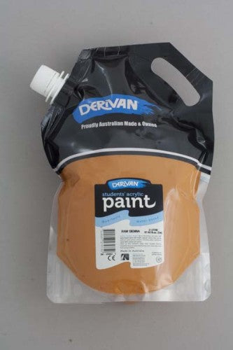 Derivan Student Acrylic Paint in Eco Raw Sienna, 2L size, perfect for artists with its smooth, buttery consistency and rich earthy tones.