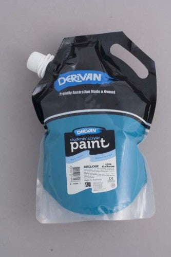 2L tube of Derivan Student Eco Turquoise Acrylic Paint, perfect for artists seeking vibrant, smooth color for various techniques.